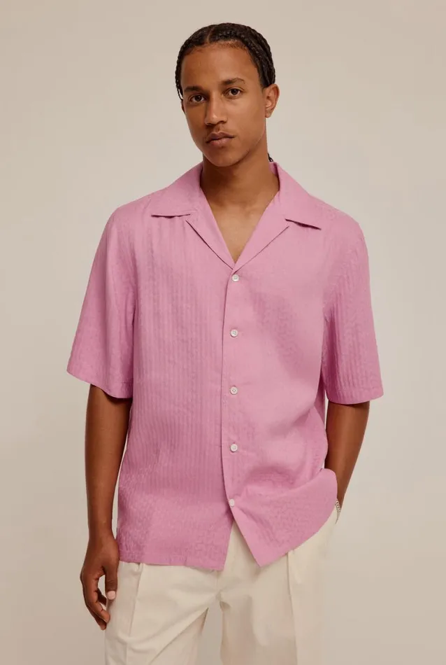 Man Venroy Shirts Jacquard V Monogram Silk Linen Shirt