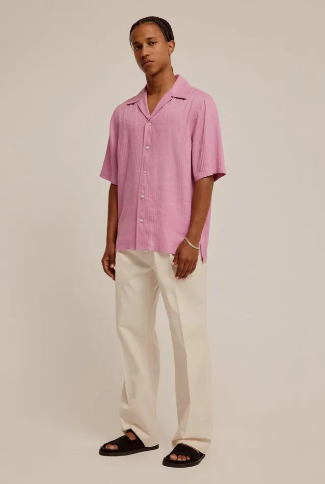 Man Venroy Shirts Jacquard V Monogram Silk Linen Shirt
