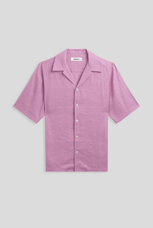 Man Venroy Shirts Jacquard V Monogram Silk Linen Shirt