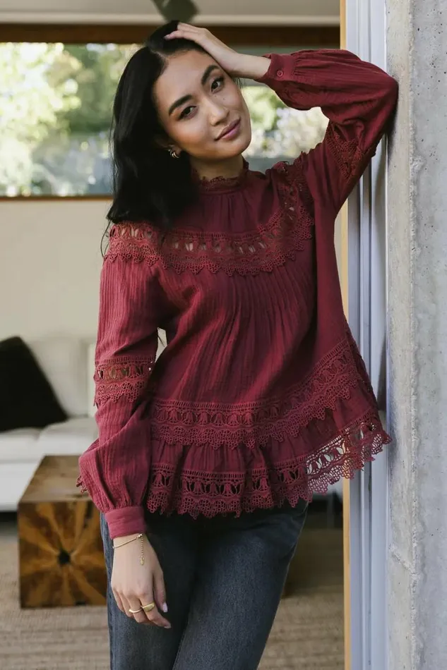 Marlowe Lace Top In Brick 8211 FINAL SALE Brick Women Bohme Tops