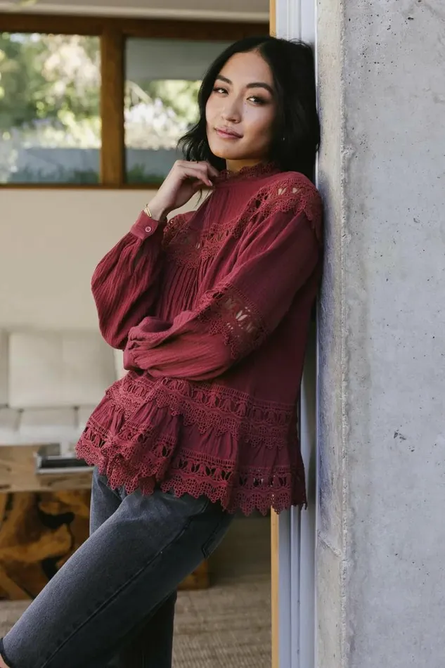 Marlowe Lace Top In Brick 8211 FINAL SALE Brick Women Bohme Tops