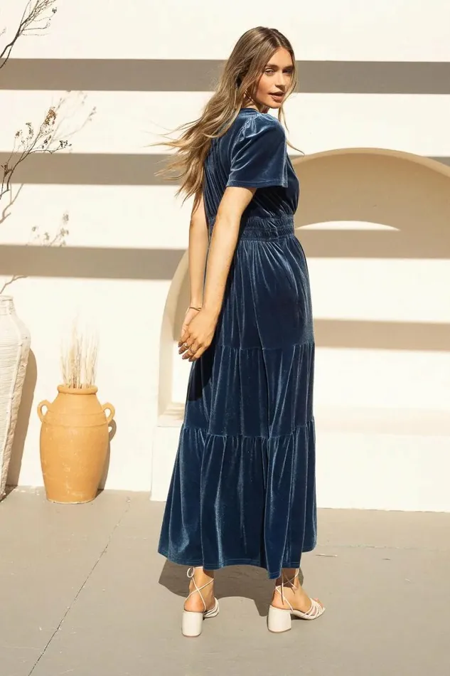Marlowe Velvet Dress In Blue Blue Women Bohme Dresses