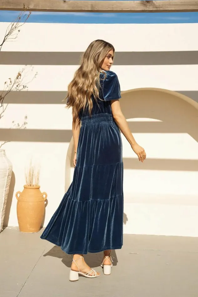 Marlowe Velvet Dress In Blue Blue Women Bohme Dresses