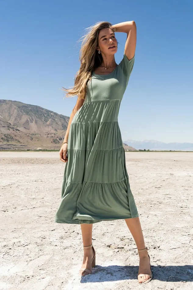 McKayla Tiered Dress In Sage Sage Women Bohme Dresses