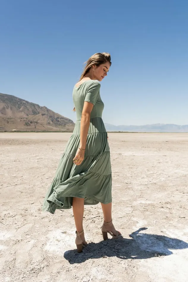 McKayla Tiered Dress In Sage Sage Women Bohme Dresses