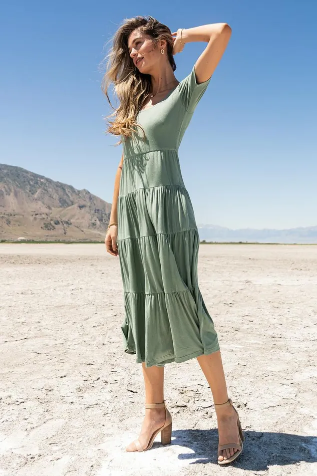 McKayla Tiered Dress In Sage Sage Women Bohme Dresses