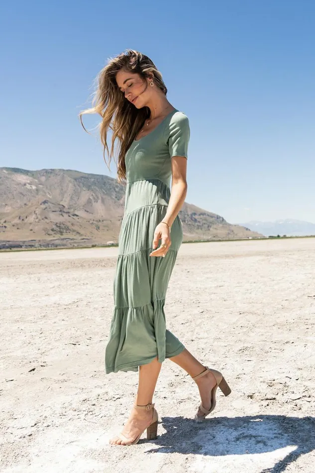 McKayla Tiered Dress In Sage Sage Women Bohme Dresses