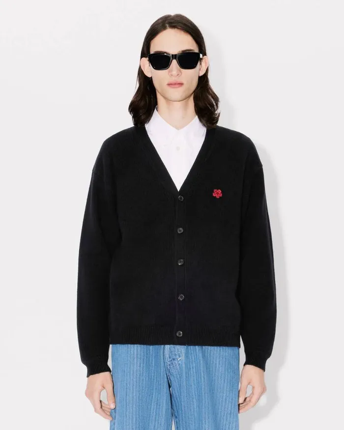 Men 039Boke Flower039 Embroidered Cardigan In Wool Black Kenzo Sweaters And Cardigans