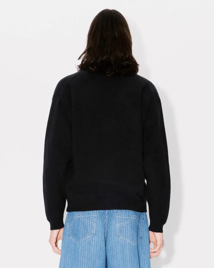 Men 039Boke Flower039 Embroidered Cardigan In Wool Black Kenzo Sweaters And Cardigans