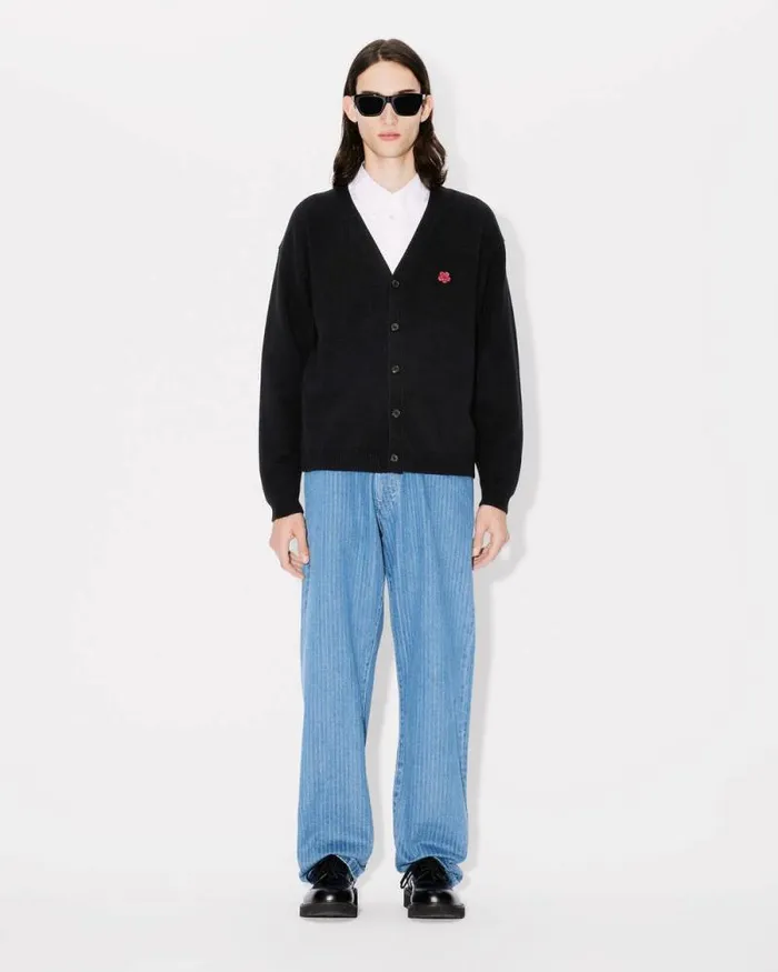Men 039Boke Flower039 Embroidered Cardigan In Wool Black Kenzo Sweaters And Cardigans