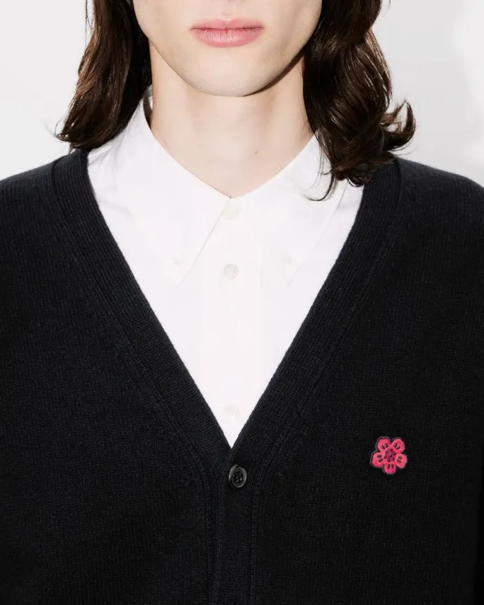 Men 039Boke Flower039 Embroidered Cardigan In Wool Black Kenzo Sweaters And Cardigans