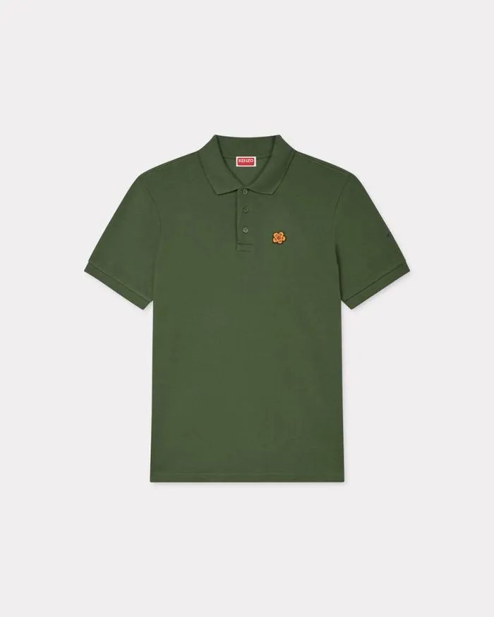 Men 039Boke Flower039 Embroidered Slim Polo In Cotton Dark Khaki Kenzo Tshirts And Polos