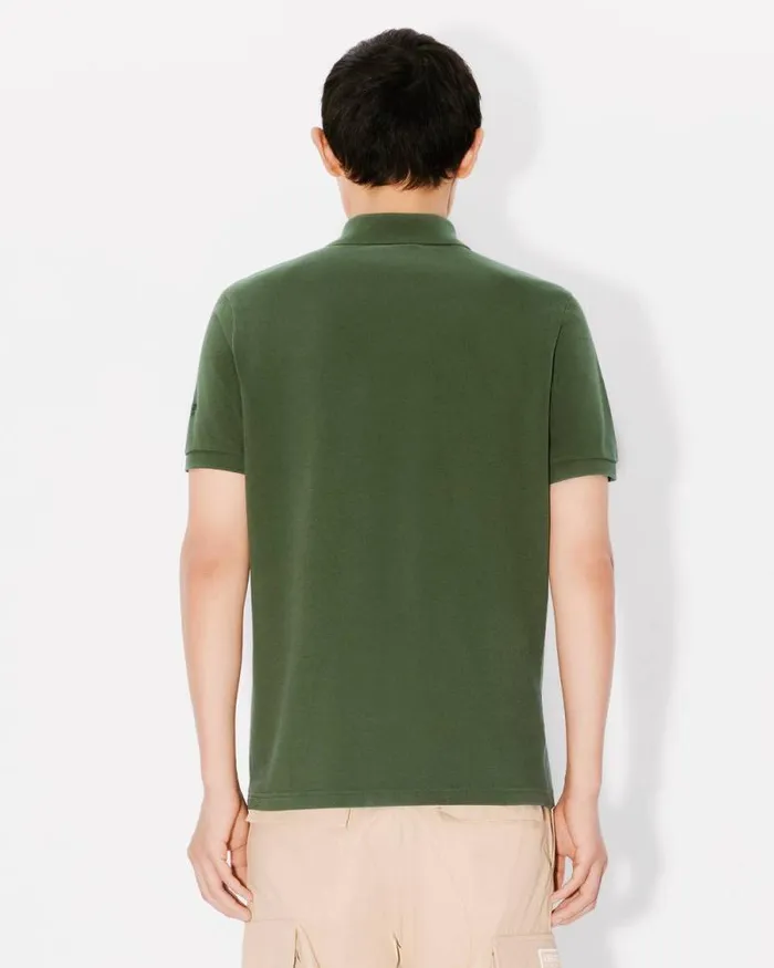 Men 039Boke Flower039 Embroidered Slim Polo In Cotton Dark Khaki Kenzo Tshirts And Polos