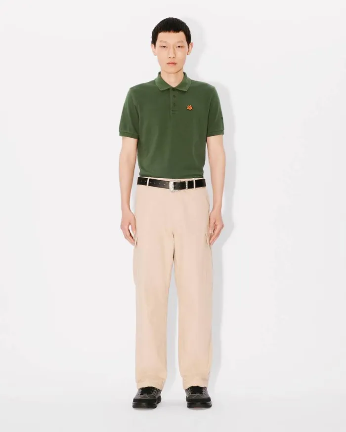 Men 039Boke Flower039 Embroidered Slim Polo In Cotton Dark Khaki Kenzo Tshirts And Polos