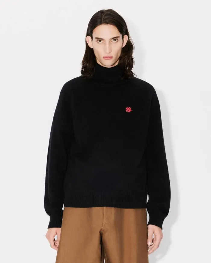 Men 039Boke Flower039 Embroidered Turtleneck Jumper In Wool Black Kenzo Sweaters And Cardigans