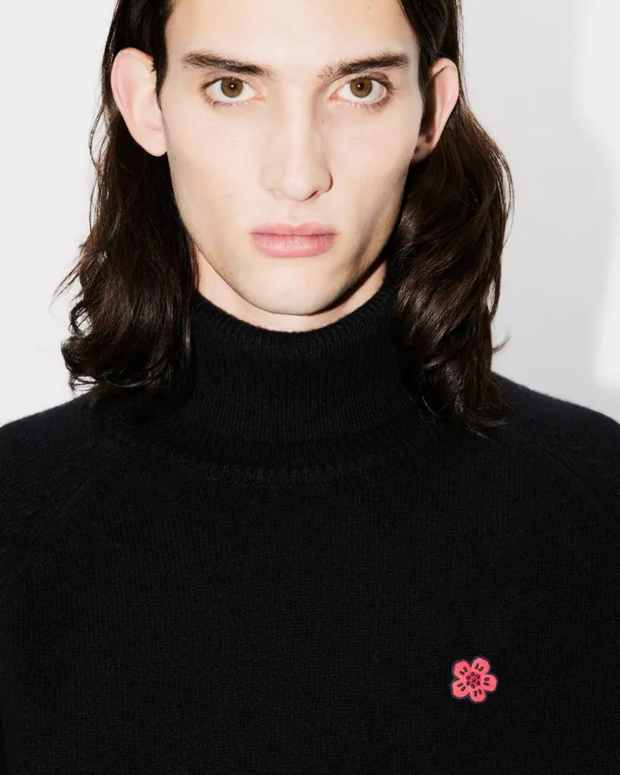 Men 039Boke Flower039 Embroidered Turtleneck Jumper In Wool Black Kenzo Sweaters And Cardigans