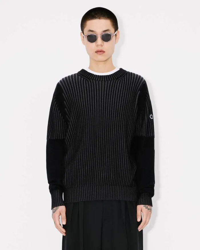 Men 039Boke Flower 20039 Embroidered Jumper In Wool And Cotton Black Kenzo Sweaters And Cardigans