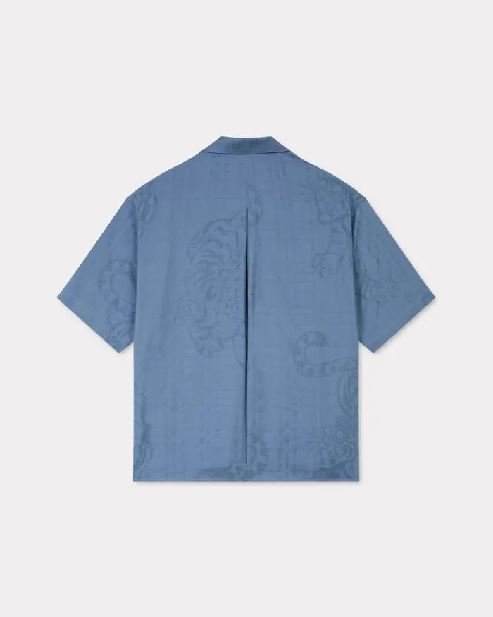 Men 039KENZO Bamboo Tiger039 Hawaiian Jacquard Shirt Blue Kenzo Shirts