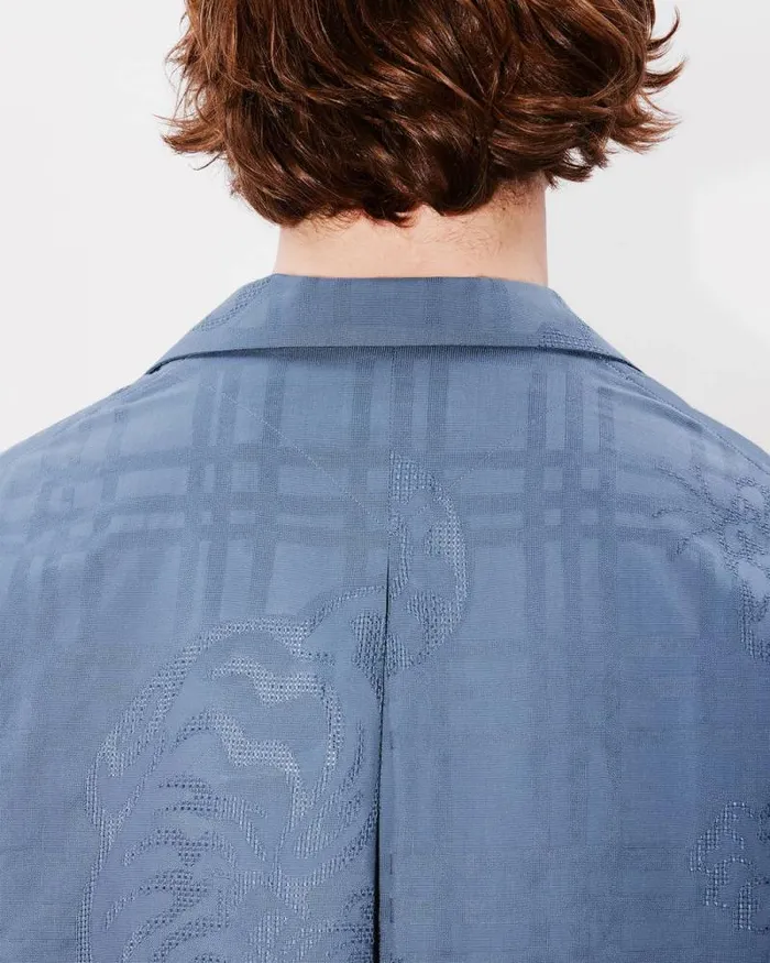 Men 039KENZO Bamboo Tiger039 Hawaiian Jacquard Shirt Blue Kenzo Shirts