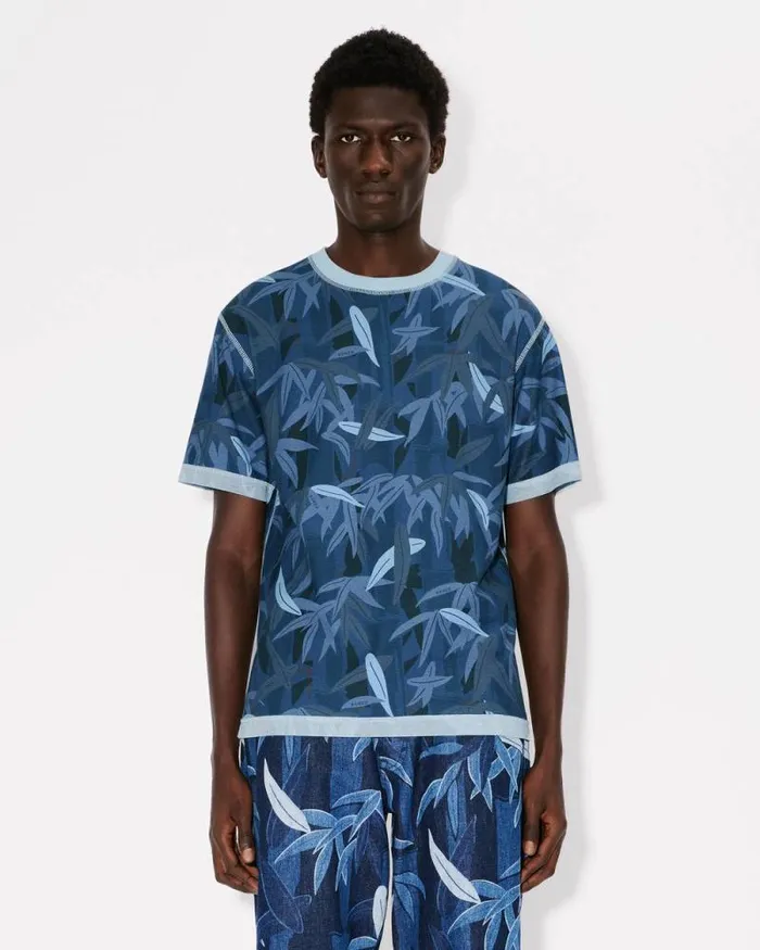 Men 039KENZO ChikuRin Camo039 Tshirt In Cotton Midnight Blue Kenzo Tshirts And Polos