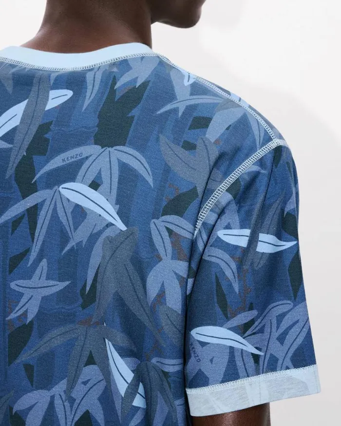 Men 039KENZO ChikuRin Camo039 Tshirt In Cotton Midnight Blue Kenzo Tshirts And Polos