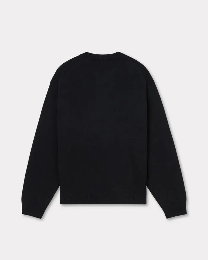Men 039KENZO Happy Tiger039 Embroidered Jumper In Wool And Cotton Black Kenzo Sweaters And Cardigans