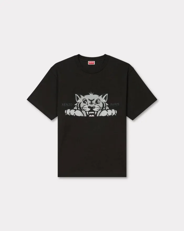 Men 039KENZO Happy Tiger039 Embroidered Oversized Tshirt In Cotton Black Kenzo Tshirts And Polos Men 039KENZO Happy Tiger039 Embroidered Oversized Tshirt In Cotton Black Kenzo Tshirts And Polos