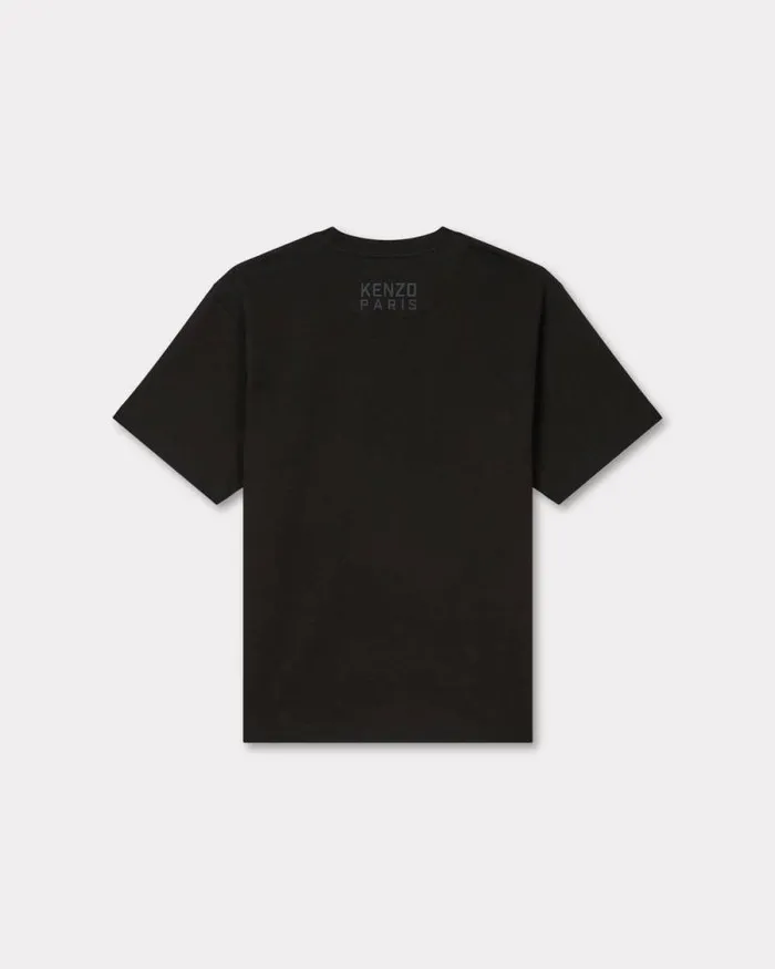 Men 039KENZO Happy Tiger039 Embroidered Oversized Tshirt In Cotton Black Kenzo Tshirts And Polos
