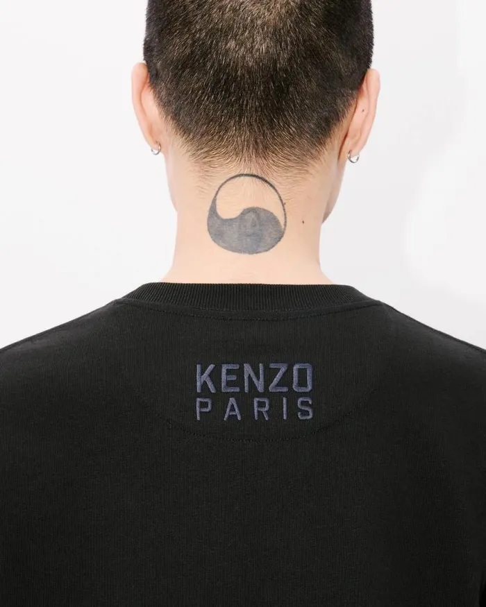 Men 039KENZO Happy Tiger039 Embroidered Oversized Tshirt In Cotton Black Kenzo Tshirts And Polos