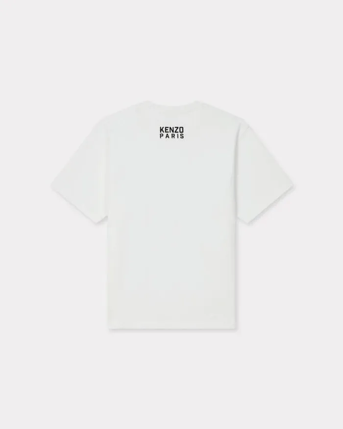 Men 039KENZO Happy Tiger039 Embroidered Oversized Tshirt In Cotton Off White Kenzo Tshirts And Polos
