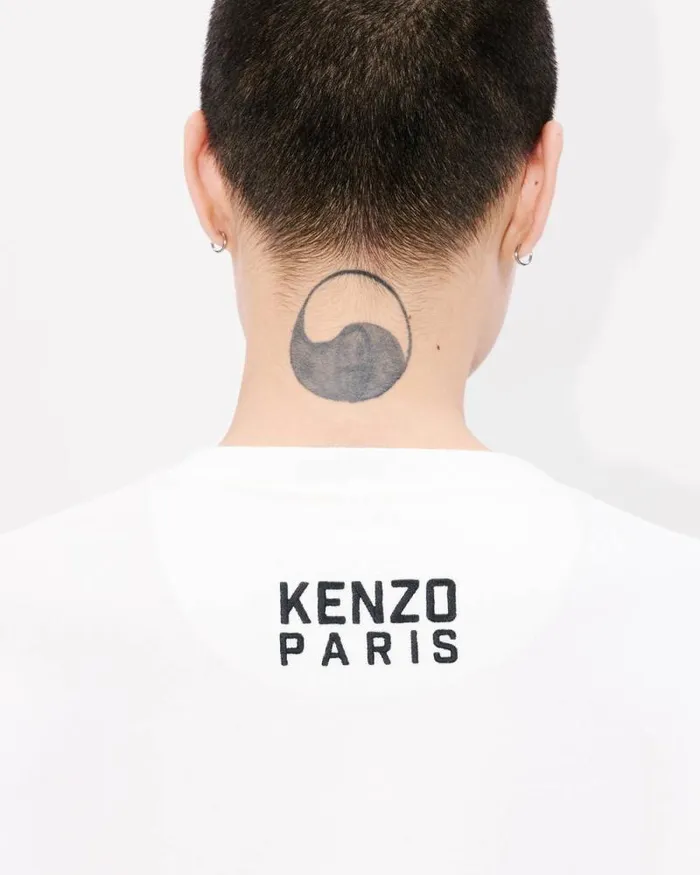 Men 039KENZO Happy Tiger039 Embroidered Oversized Tshirt In Cotton Off White Kenzo Tshirts And Polos