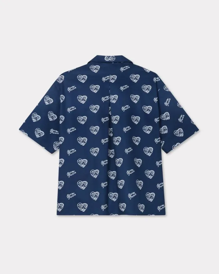 Men 039KENZO Jungle Heart039 Hawaiian Shirt Midnight Blue Kenzo Shirts