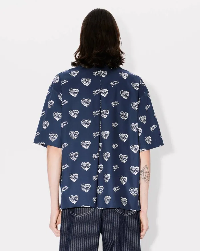 Men 039KENZO Jungle Heart039 Hawaiian Shirt Midnight Blue Kenzo Shirts