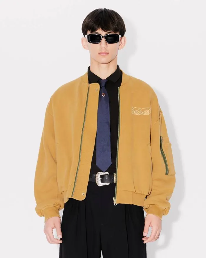 Men 039KENZO Kube039 Reversible Bomber Dark Camel Kenzo Jackets And Coats
