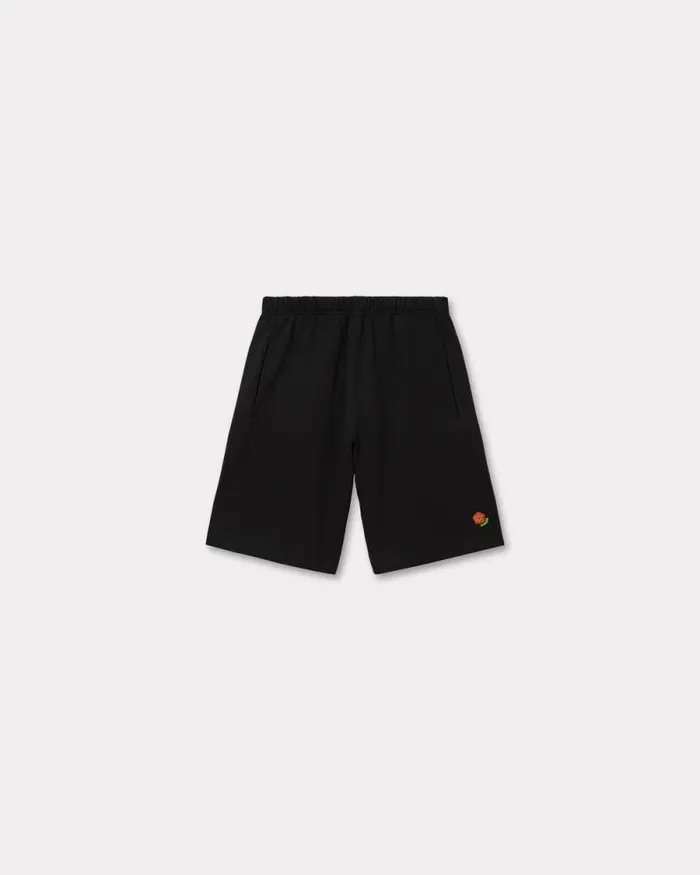 Men 039KENZO Pop039 Embroidered Short In Cotton Black Kenzo Pants And Shorts