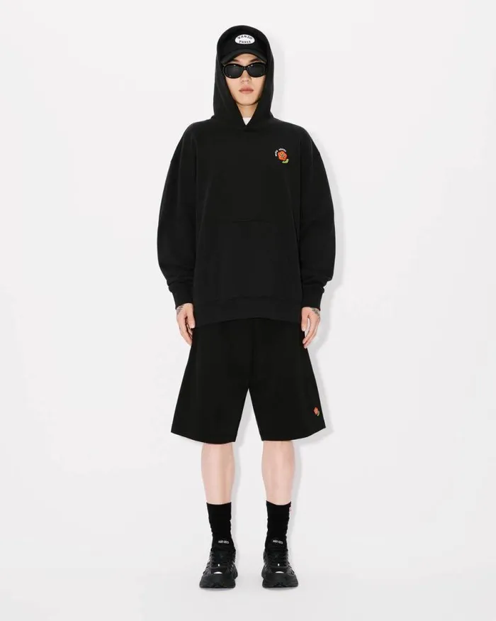 Men 039KENZO Pop039 Embroidered Short In Cotton Black Kenzo Pants And Shorts