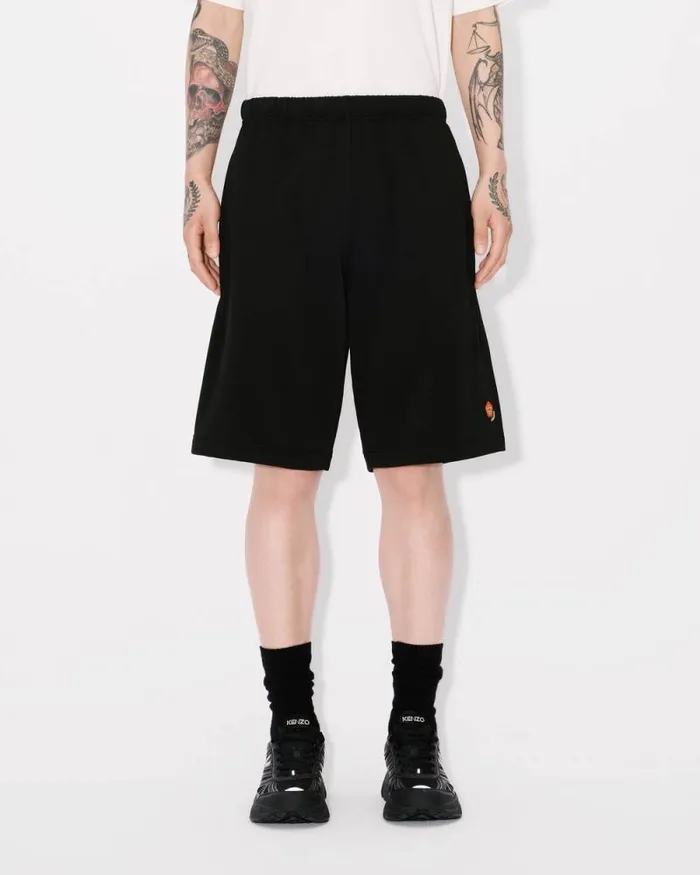 Men 039KENZO Pop039 Embroidered Short In Cotton Black Kenzo Pants And Shorts