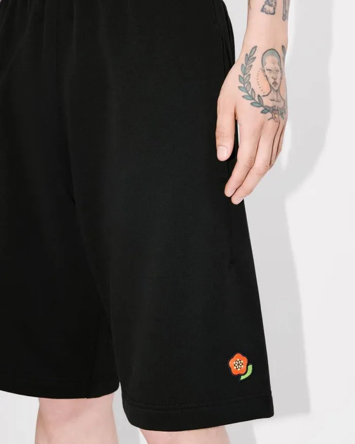 Men 039KENZO Pop039 Embroidered Short In Cotton Black Kenzo Pants And Shorts