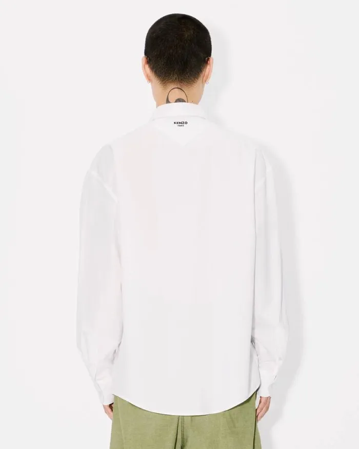 Men 039KENZO Pop039 Printed Casual Poplin Shirt White Kenzo Shirts
