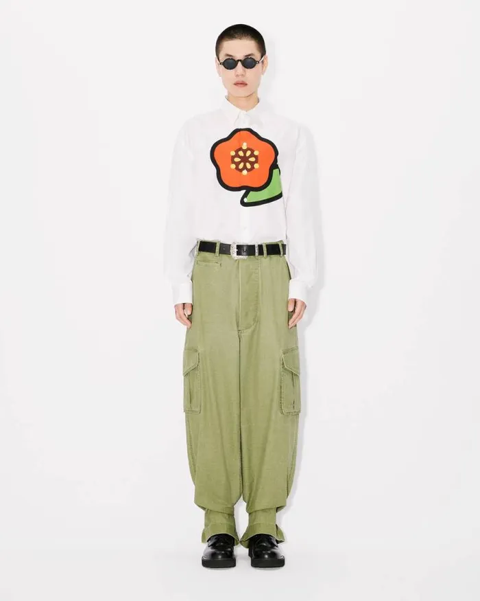 Men 039KENZO Pop039 Printed Casual Poplin Shirt White Kenzo Shirts