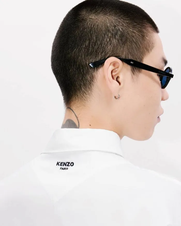 Men 039KENZO Pop039 Printed Casual Poplin Shirt White Kenzo Shirts