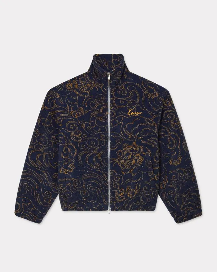 Men 039KENZO Star Tiger039 Embroidered Jacket Blue Black Kenzo Jackets And Coats