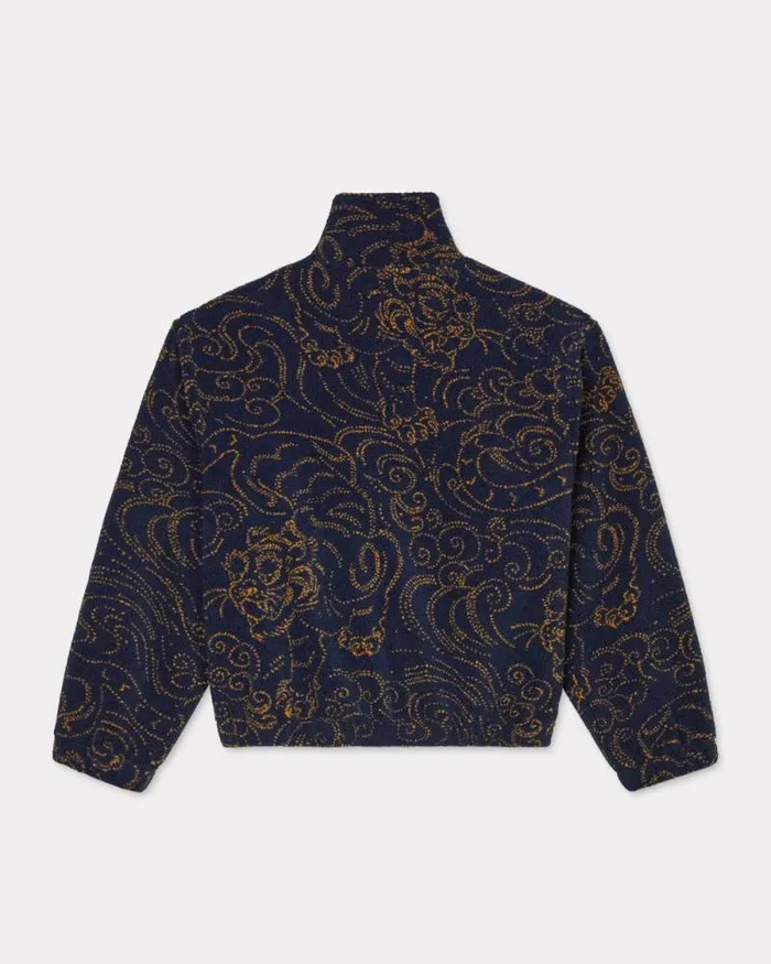 Men 039KENZO Star Tiger039 Embroidered Jacket Blue Black Kenzo Jackets And Coats