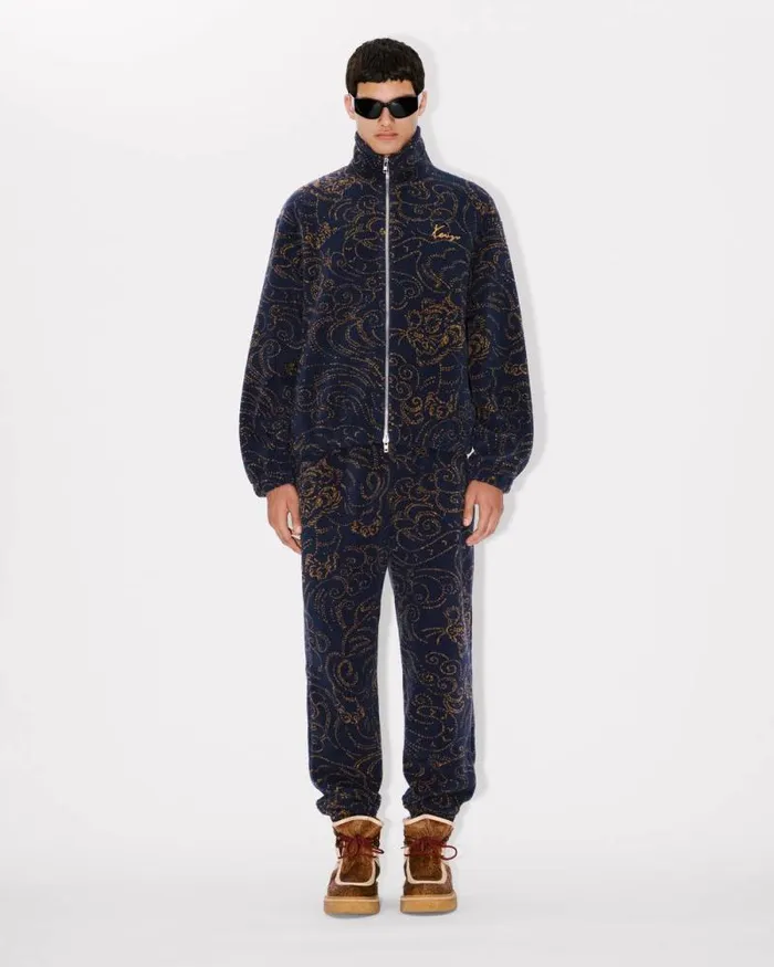 Men 039KENZO Star Tiger039 Embroidered Jacket Blue Black Kenzo Jackets And Coats