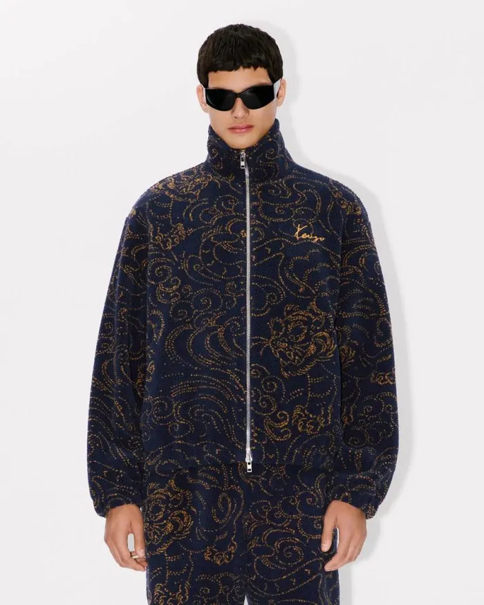 Men 039KENZO Star Tiger039 Embroidered Jacket Blue Black Kenzo Jackets And Coats