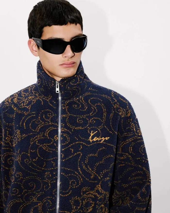 Men 039KENZO Star Tiger039 Embroidered Jacket Blue Black Kenzo Jackets And Coats