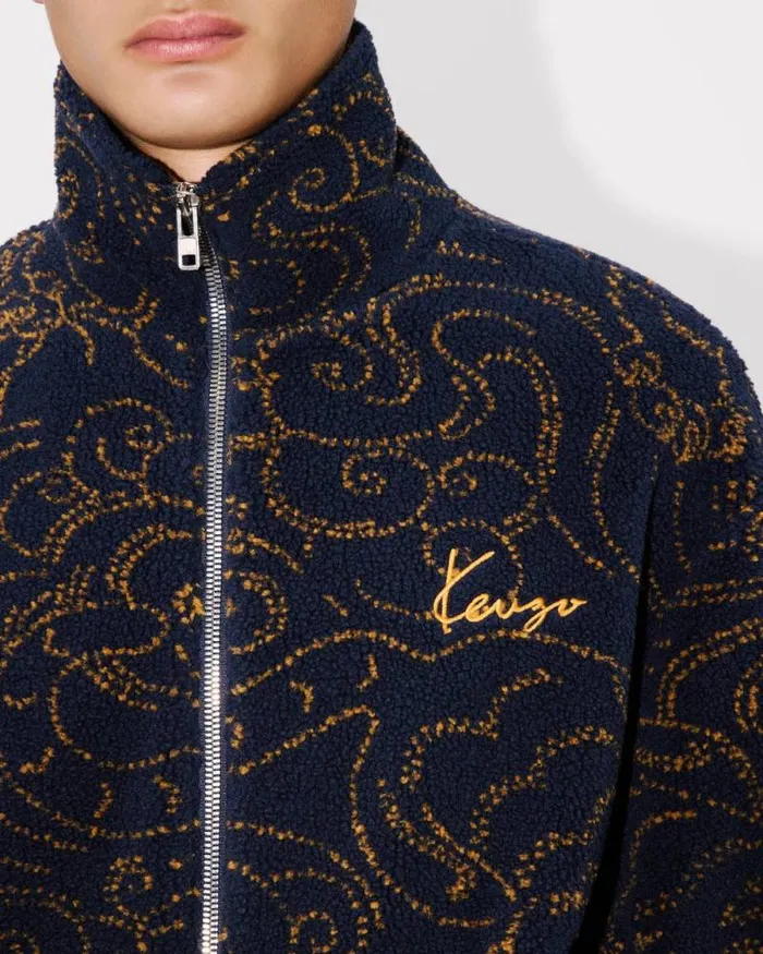 Men 039KENZO Star Tiger039 Embroidered Jacket Blue Black Kenzo Jackets And Coats