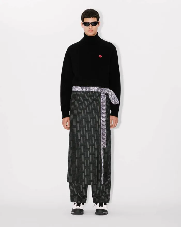 Men 039KENZO Weave039 Apron In Wool And Cotton Black Kenzo Pants And Shorts