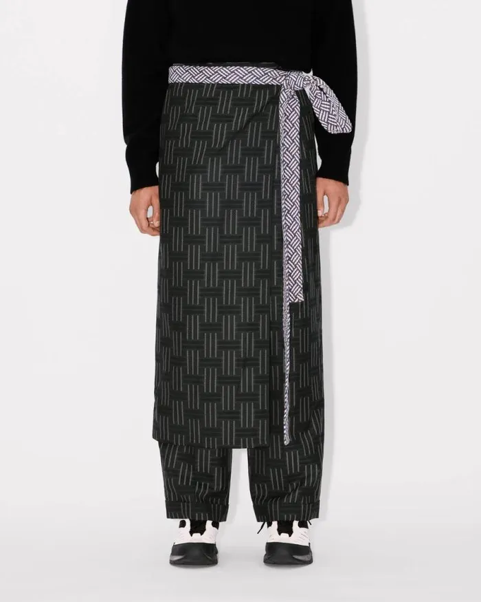 Men 039KENZO Weave039 Apron In Wool And Cotton Black Kenzo Pants And Shorts