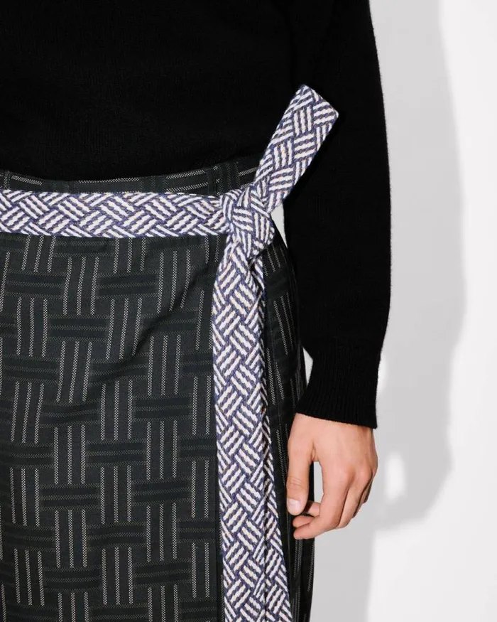 Men 039KENZO Weave039 Apron In Wool And Cotton Black Kenzo Pants And Shorts